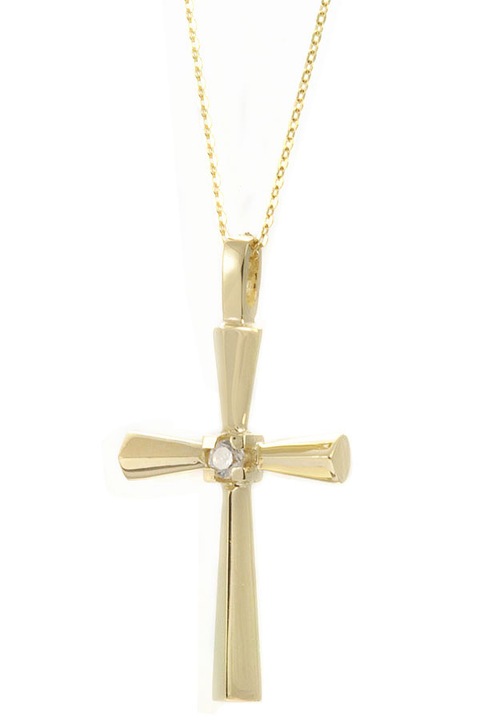 Colier cu Crucifix de dama Val'Oro, aur 14 karate, cu pietre Zirconiu