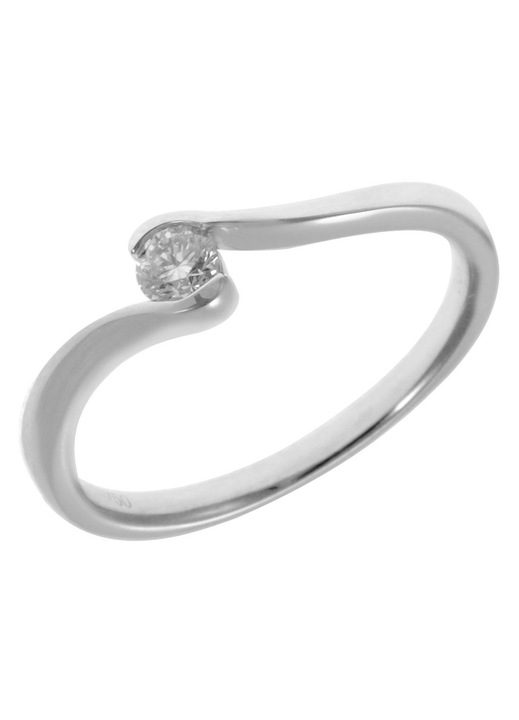 Inel de logodna, din aur alb de 18 karate, cu diamant, argintiu