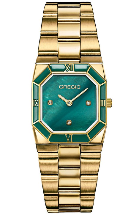 Ceas de dama GREGIO Isabel, bratara din inox, verde/auriu