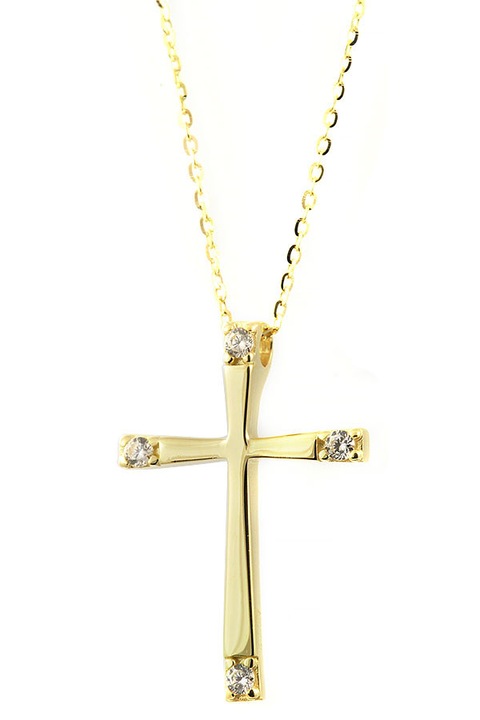 Cruce de Botez din Aur 9 Karate cu Zirconii, 30x45mm, set cu lantisor din Aur 9 Karate