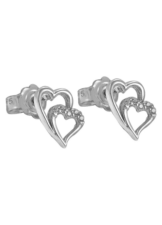 Cercei dama, aur alb 9K, cu pietre zirconiu, argintiu