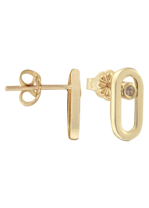 Cercei aur 9k, design minimalist, cu zirconii, aurii