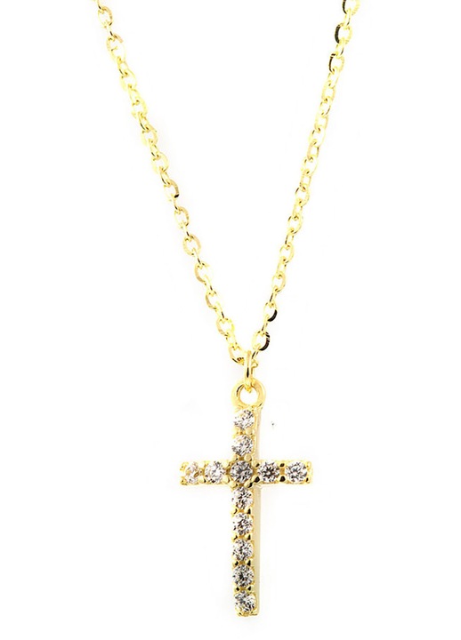 Colier cu stauros din aur de 9 carate si zirconii, bijuterii dama