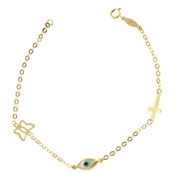 Bratara copii 9 carate cu fluturas si ochisor, set