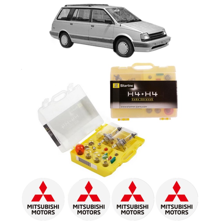 Kit trusa Set becuri H4 compatibila cu MITSUBISHI SPACE WAGON (D0_V/W) din 1984-1991, bec far, semnalizare, pozitie, iluminare numar, frana, plafoniera, stop frana