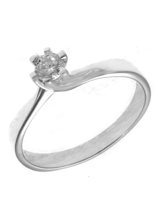 Inel de dama, aur alb 14 karate, cu piatra zirconiu, argintiu