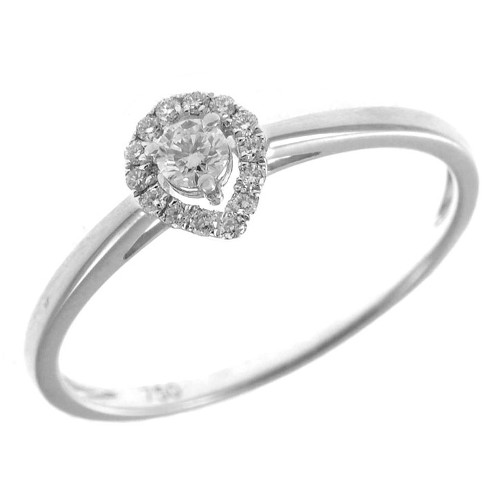 Inel dama cu diamante, Aur alb 18K, Model lacrima