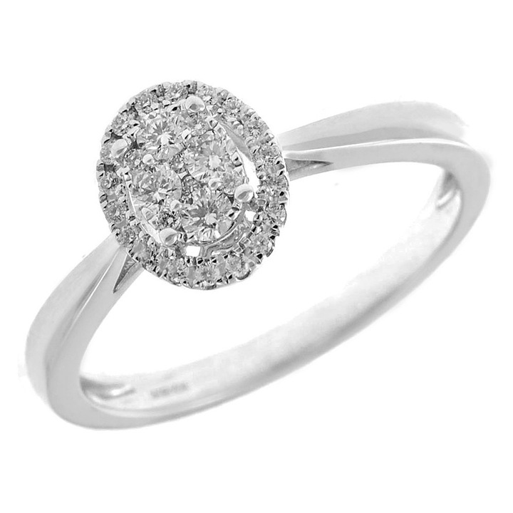 Inel pietre pretioase, 18 Karatia, cu diamante, argintiu