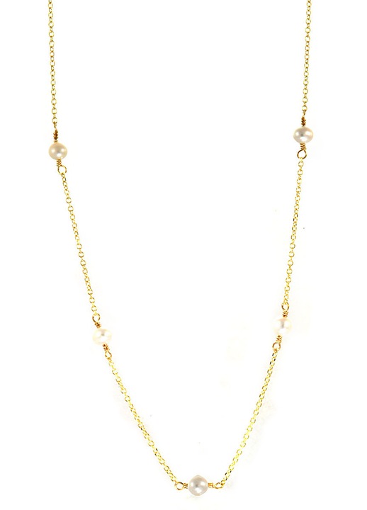 Colier aur 9 carate cu perle albe, auriu