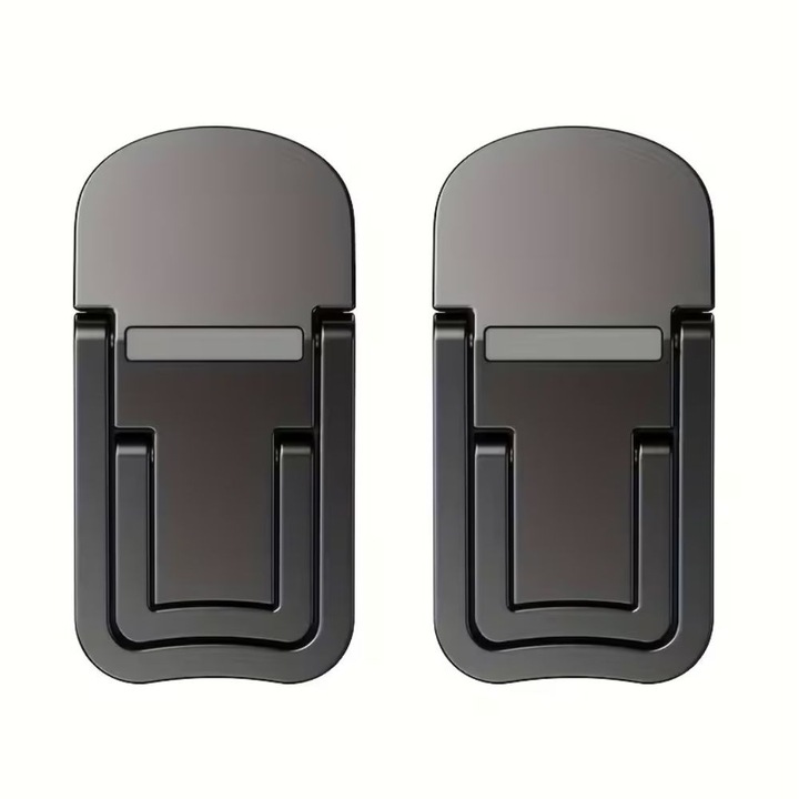 Set 2 Cleme Pliabile Suport Laptop, Fixare Adeziva, Metalic, Doua Unghiuri de Ajustare, Negru