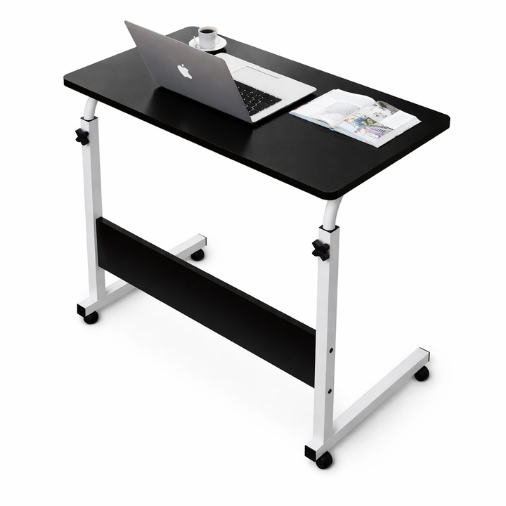 Masa Laptop Inaltime Reglabila, Birou Mobil pentru Pat, Canapea sau Laptop, Dimensiune 60 x 40 cm, Negru