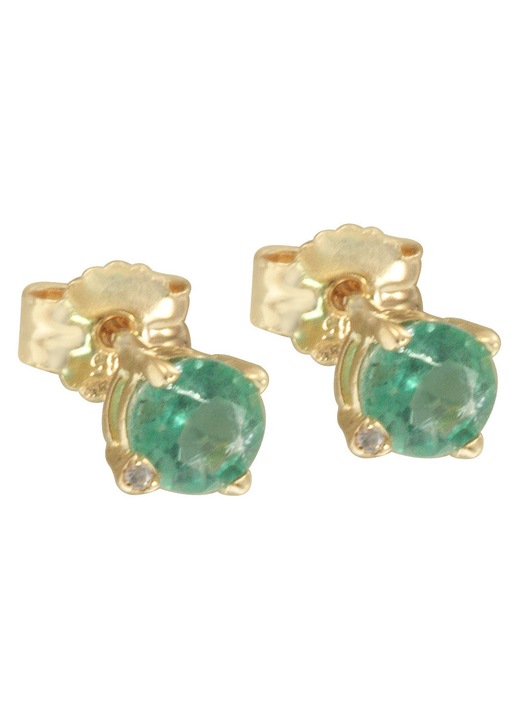 Cercei dama 14 karatia cu pietre Zircon si Smarald, aurii