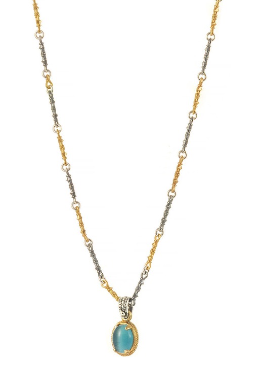 Colier dama 925, motiv crem, piatra Blue Topaz Eye