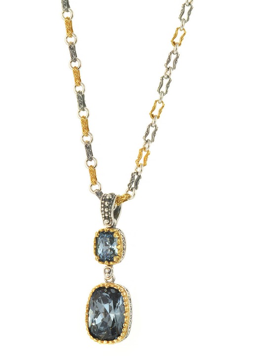 Colier dama 925, crem, cu pietre Denim Blue