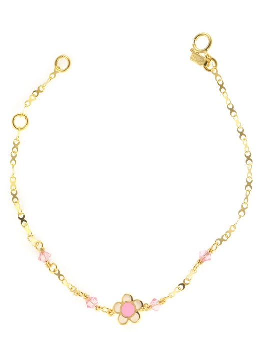 Bratara de copii, 14 carate, cu pietre roz si smalt