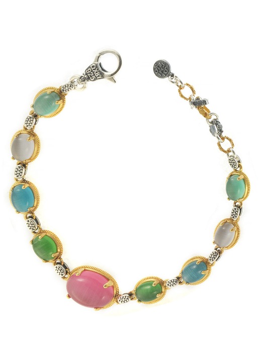 Bratara dama, 925, cu pietre Pink Tourmaline, Emerald, Blue Topaz, Moonstone, Light Emerald