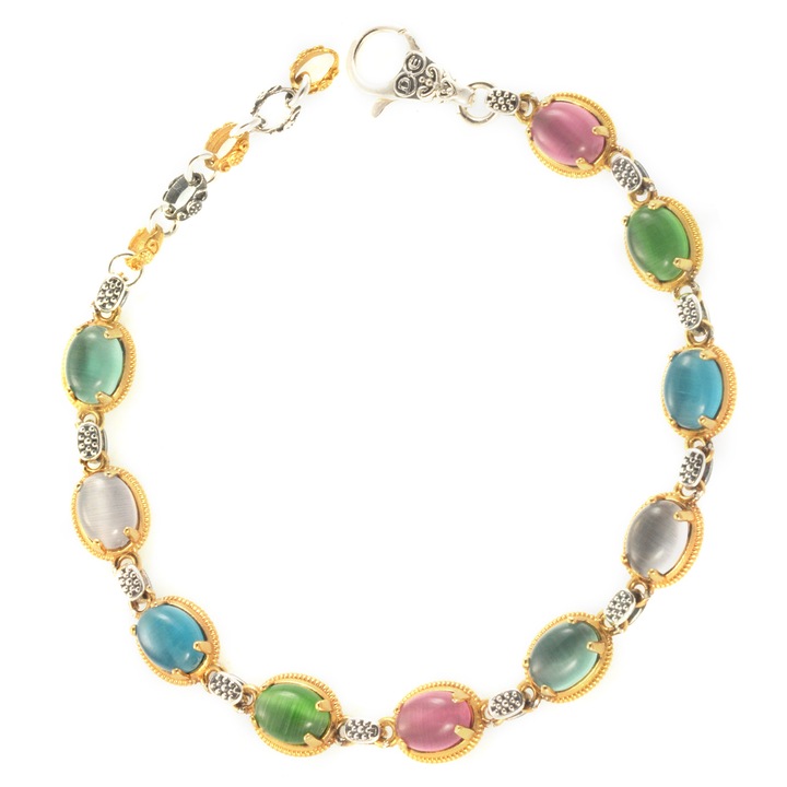 Bratara dama 925, cu pietre Pink Tourmaline, Emerald, Blue Topaz, Moonstone, Light Emerald