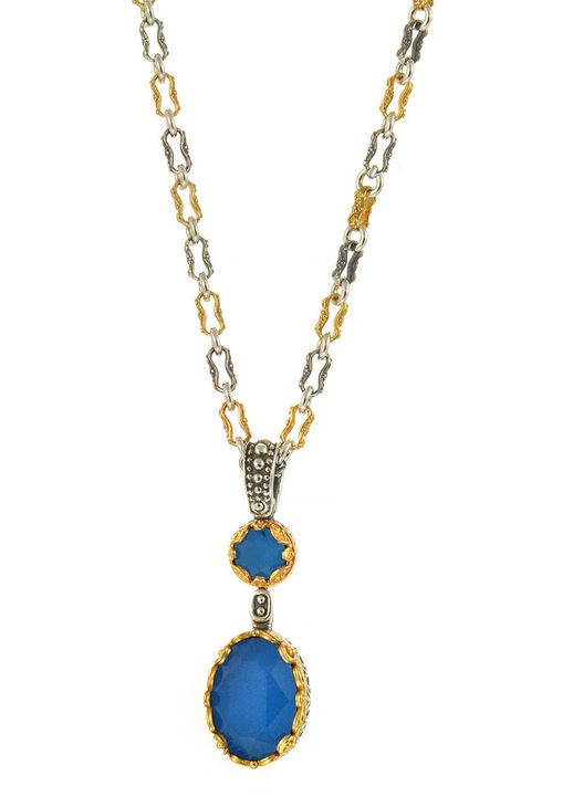 Colier dama 925, crem, cu pietre albastre Azur.