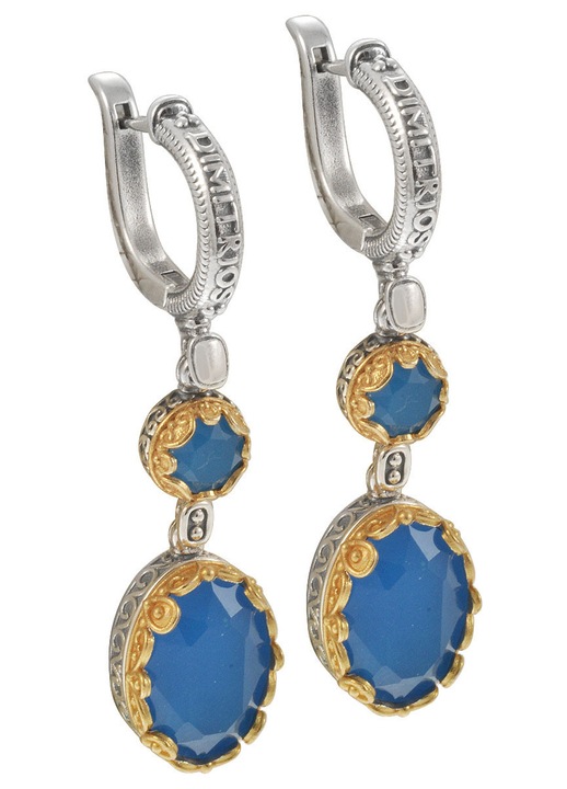 Cercei dama, Asemi 925, cu pietre albastre, set