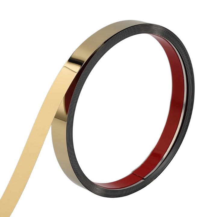 Banda Decorativa Autoadeziva Inox Gold 2 cm x 5 m, Efect Oglinda 8K, Rezistenta la Apa, pentru Pereti si Mobilier, ENZORIA