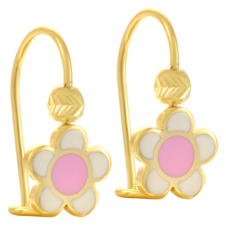 Детски обеци, 14k злато, бяло/розово, GO57897