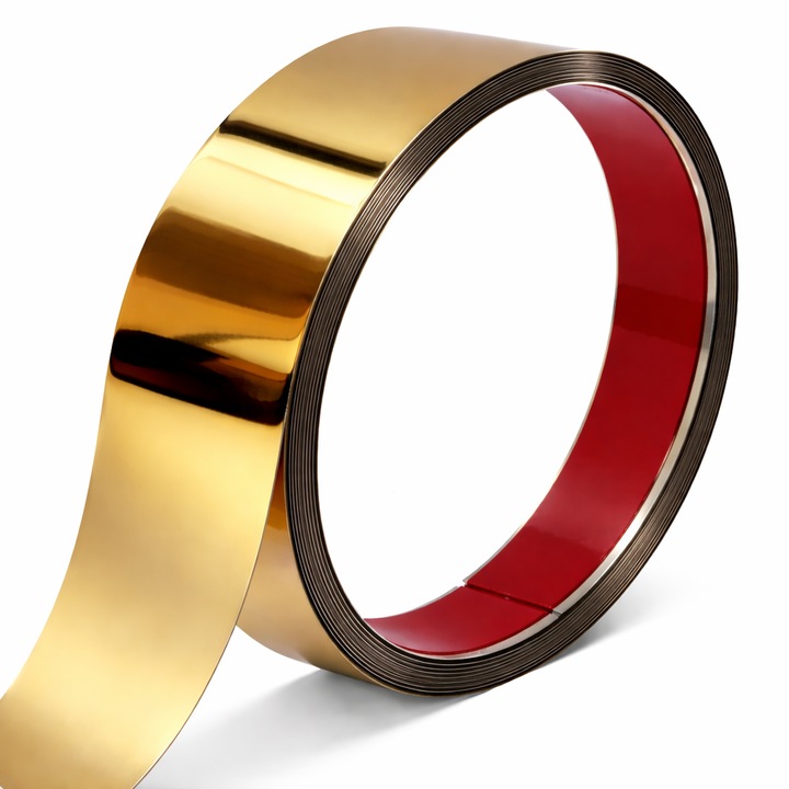 Banda Decorativa Autoadeziva Inox Gold 8K, 5 cm x 5 m, Efect Oglinda, Anticoroziva, pentru Perete si Mobilier – Enzoria