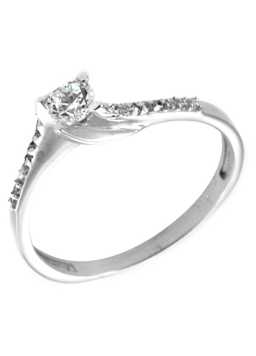 Inel de dame, aur 14 karate, cu pietre Zirconiu, alb, GO56129