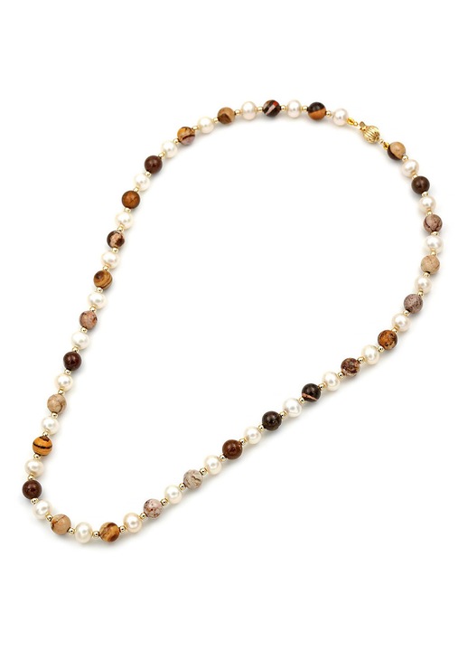 Colier dama, aur 14 karate, cu perle de apa dulce si pietre