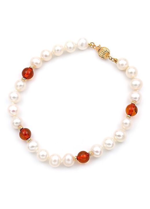 Bratara din aur de 14 karate, perla de apa dulce, model rotund, cu pietre pretioase, 112308