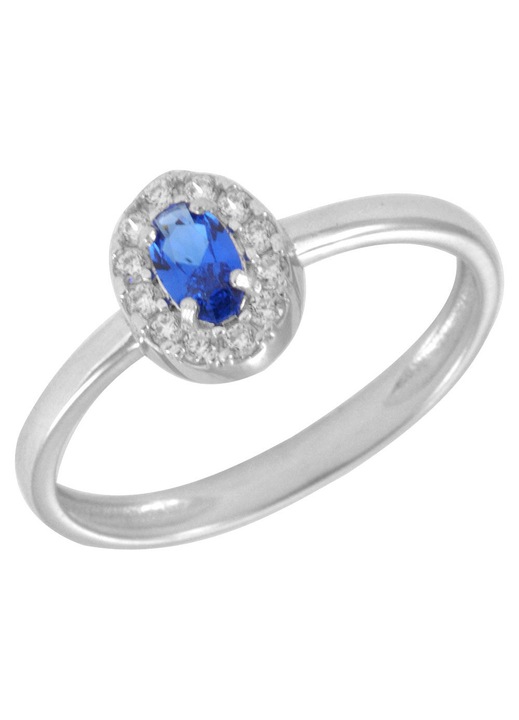 Inel de dama, aur alb 14 karate, cu pietre Zirconiu