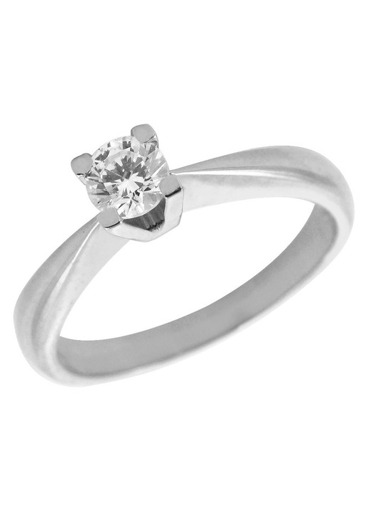 Inel Solitar din Aur Alb de 14 karate GO55013, zirconiu