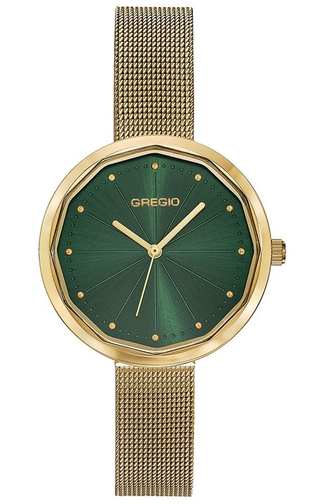 Ceas dama GREGIO Urban Gold, bratara din otel inoxidabil, verde, 30x45mm