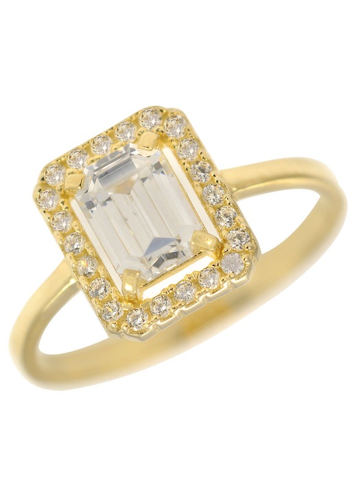 Inel dama, 14 karate, cu pietre Zircon, auriu, GO52655
