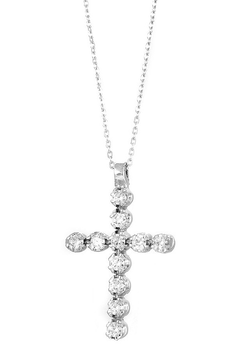 Cruce din aur alb de 14 karate cu pietre Zirconiu, Val'Oro, GO51574