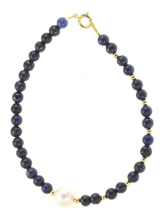 Bratara din aur de 14k cu pietre Lapis si perla alba, 111722