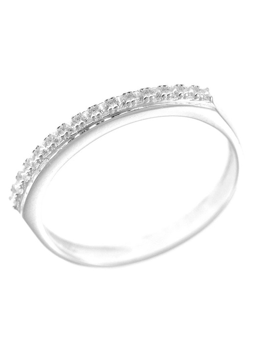 Inel dama, aur alb, cu pietre, argintiu