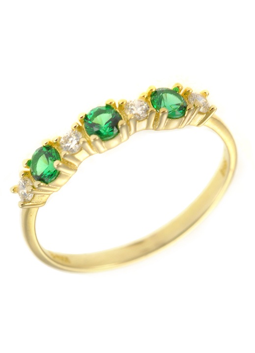 Inel dama, aur, cu pietre, verde/auriu
