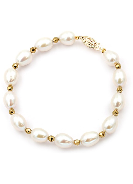 Bratara dama, aur/perle, auriu/alb