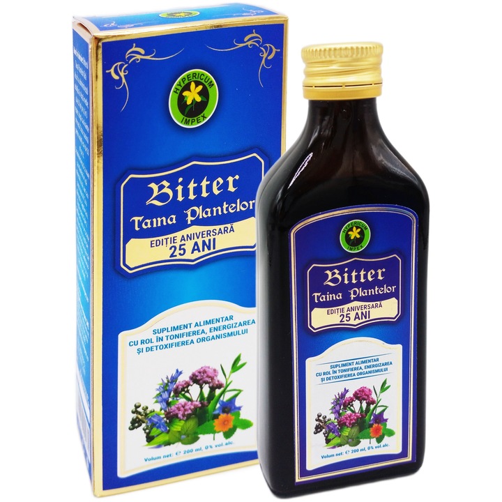 Bitter Taina Plantelor fara alcool, tonic amar detoxifiant, sustine ficatul, digestia si metabolismul, reteta Dr Ovidiu Bojor, 200ml, Hypericum Plant