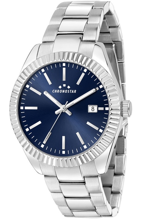 Ceas dama CHRONOSTAR cu bratara metalica argintie, albastru