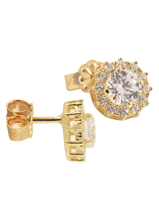 Cercei dama 14 karate cu pietre Zircon, auriu