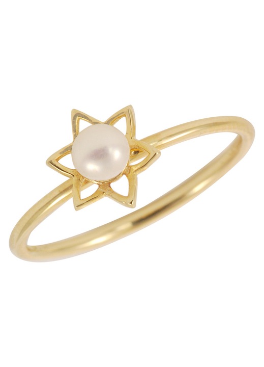 Inel de aur 14 carate cu perla alba, auriu