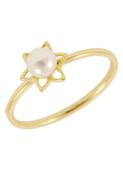 Inel de aur 14 carate cu perla alba, auriu