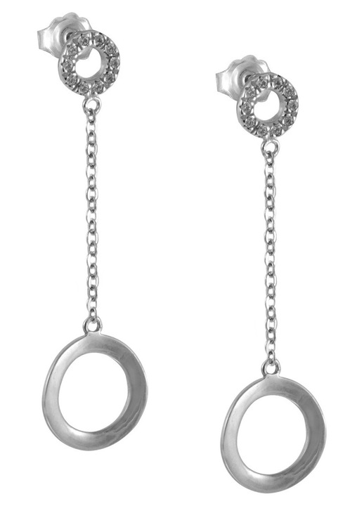 Cercei dama, aur 14k, cu pietre Zircon, alb