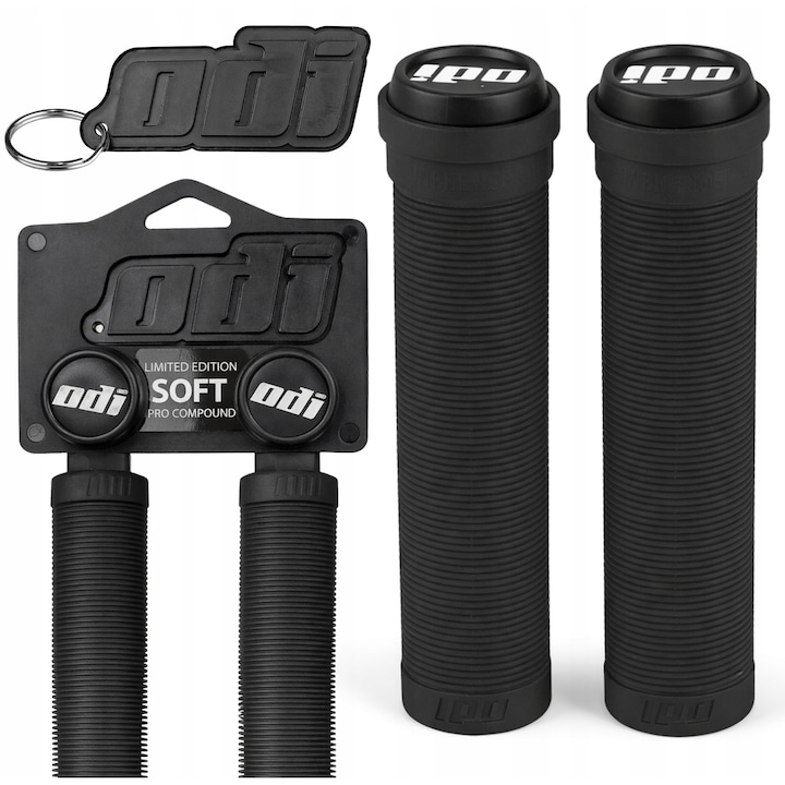 Manere pentru bicicleta, Odi, Maner moale tip gat lung, Universal, 2 manere + breloc, Negru, Cauciuc, Antiderapant, Manopera de inalta calitate, Moale si confortabil, Suprafata striata, Compatibil cu majoritatea ghidonurilor de