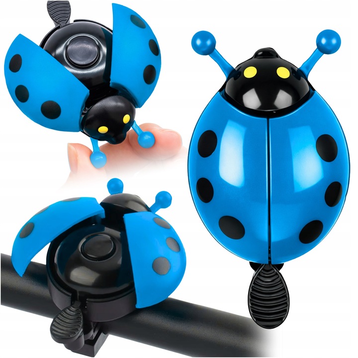Sonerie de bicicleta pentru copii, Gearox, Ladybug, Albastru, Mecanic, Sunet puternic, Asamblare usoara, Utilizare universala, Materiale durabile, Aripi mobile, Setul include: surub de montare, Plastic, Design colorat, Dimensiuni: 5 cm latime, 8, 5 cm