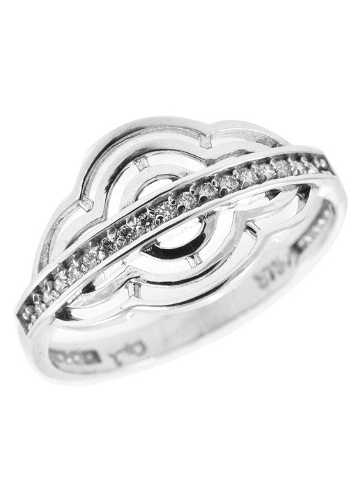 Inel de dama, aur 9 karate cu pietre Zircon, alb