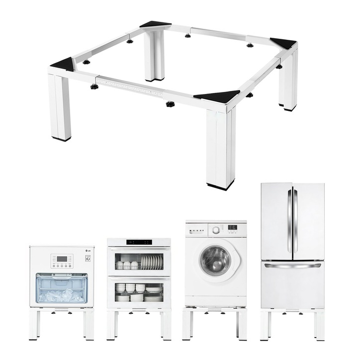 Suport inaltator pentru masina de spalat si uscator, Stand reglabil universal, Inaltime 30, 5 cm, Sarcina 544 kg, Reglabil 47, 5–78, 5 cm, Picioare antiderapante, Din otel, Alb