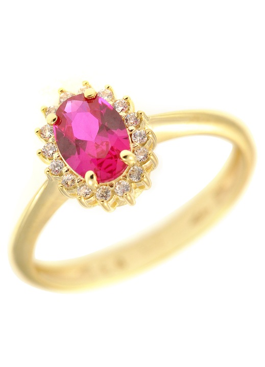 Inel de dame, 14 carate, cu pietre Zircon, aurie