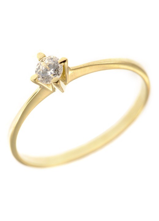 Inel de dame, 14 carate, cu piatra zirconiu, aurie